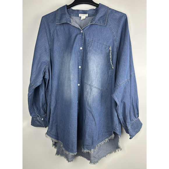 NWT Torrid Festi Denim Button-Up Shirt Blue Relaxed Tunic Top Plus Size 3 3X - Picture 11 of 12